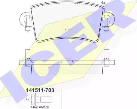 Icer 141511 - Bremžu uzliku kompl., Disku bremzes www.autospares.lv