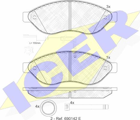 Icer 141803 - Bremžu uzliku kompl., Disku bremzes autospares.lv