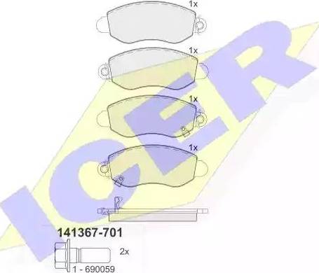 Icer 141367 - Bremžu uzliku kompl., Disku bremzes www.autospares.lv