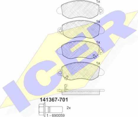 Icer 141367-701 - Bremžu uzliku kompl., Disku bremzes www.autospares.lv