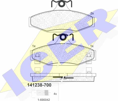 Icer 141238-700 - Тормозные колодки, дисковые, комплект www.autospares.lv