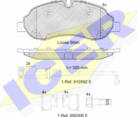 Icer 142217 - Bremžu uzliku kompl., Disku bremzes autospares.lv