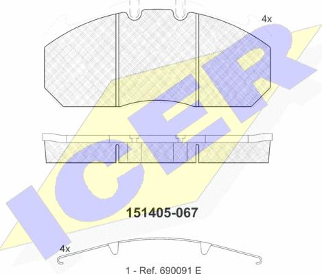 Icer 151405 - Bremžu uzliku kompl., Disku bremzes www.autospares.lv