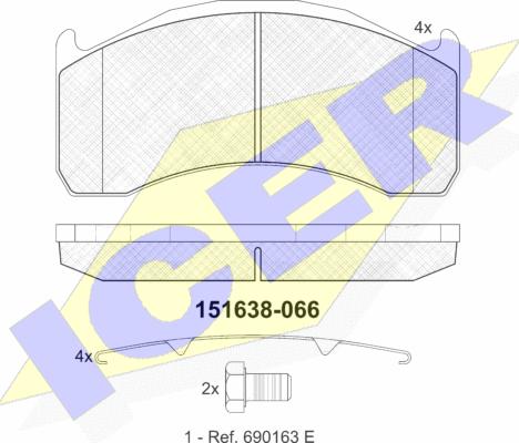 Icer 151638-066 - Bremžu uzliku kompl., Disku bremzes www.autospares.lv