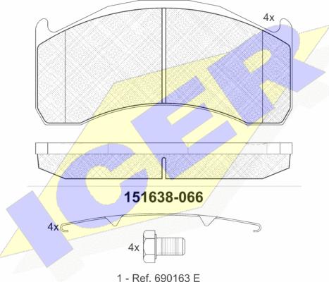 Icer 151638 - Bremžu uzliku kompl., Disku bremzes www.autospares.lv