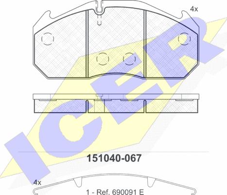 Icer 151040-067 - Bremžu uzliku kompl., Disku bremzes www.autospares.lv