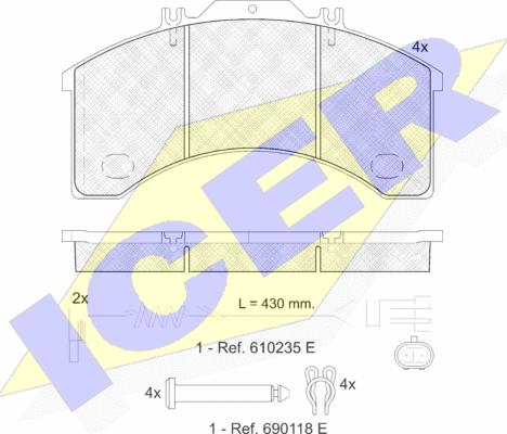 Icer 151043-111 - Bremžu uzliku kompl., Disku bremzes www.autospares.lv