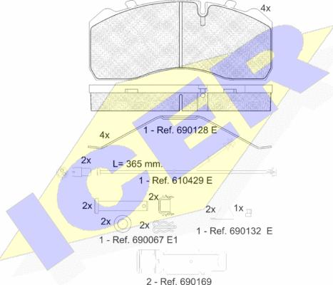 Icer 151254-225 - Bremžu uzliku kompl., Disku bremzes www.autospares.lv