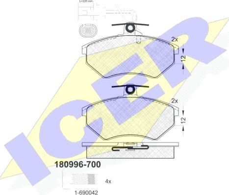 Icer 180996-700 - Тормозные колодки, дисковые, комплект www.autospares.lv