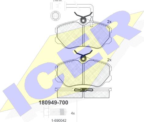 Icer 180949-700 - Тормозные колодки, дисковые, комплект www.autospares.lv