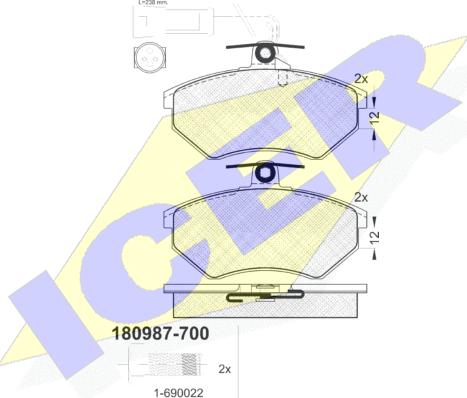 Icer 180987-700 - Bremžu uzliku kompl., Disku bremzes autospares.lv