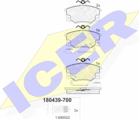 Icer 180439-700 - Bremžu uzliku kompl., Disku bremzes autospares.lv