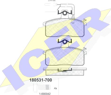 Icer 180531-700 - Bremžu uzliku kompl., Disku bremzes www.autospares.lv