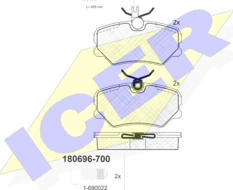 Icer 180696-700 - Bremžu uzliku kompl., Disku bremzes autospares.lv