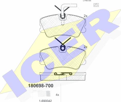 Icer 180698-700 - Bremžu uzliku kompl., Disku bremzes autospares.lv