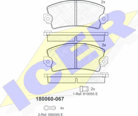 Icer 180060-067 - Bremžu uzliku kompl., Disku bremzes autospares.lv