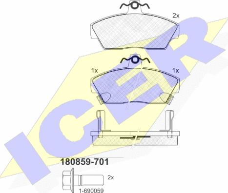 Icer 180859-701 - Тормозные колодки, дисковые, комплект www.autospares.lv