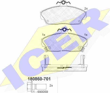 Icer 180860-701 - Bremžu uzliku kompl., Disku bremzes www.autospares.lv