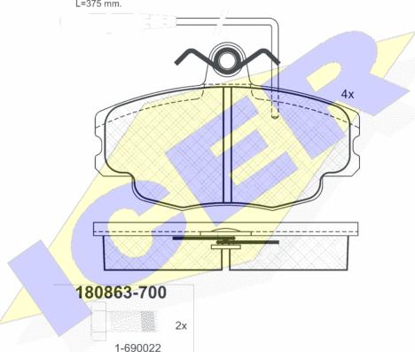 Icer 180863-700 - Тормозные колодки, дисковые, комплект www.autospares.lv