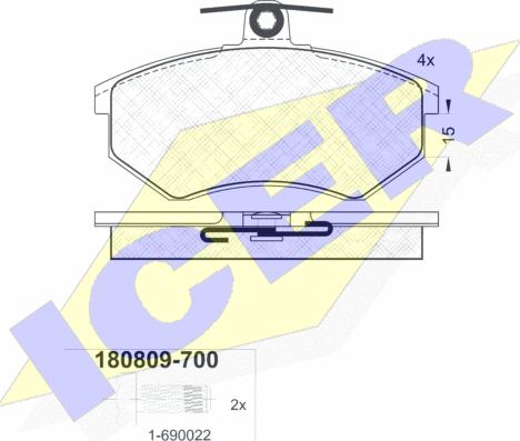 Icer 180809-700 - Bremžu uzliku kompl., Disku bremzes autospares.lv