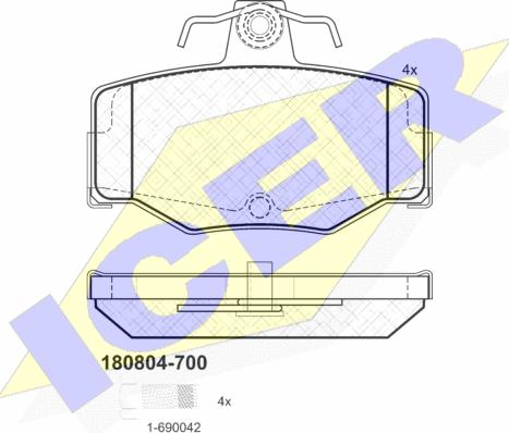 Icer 180804-700 - Bremžu uzliku kompl., Disku bremzes autospares.lv