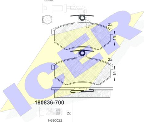 Icer 180836-700 - Bremžu uzliku kompl., Disku bremzes www.autospares.lv