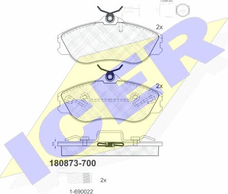 Icer 180873-700 - Тормозные колодки, дисковые, комплект www.autospares.lv