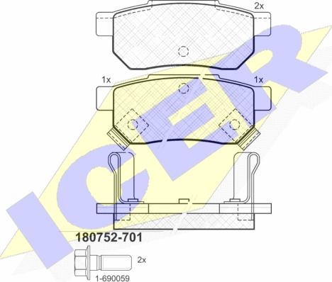 Icer 180752-701 - Тормозные колодки, дисковые, комплект www.autospares.lv