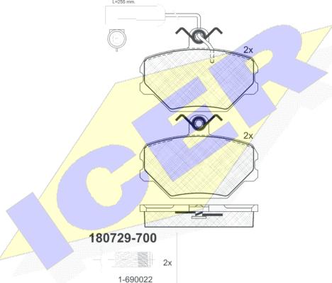 Icer 180729-700 - Bremžu uzliku kompl., Disku bremzes autospares.lv