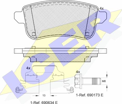 Icer 181904203 - Bremžu uzliku kompl., Disku bremzes autospares.lv