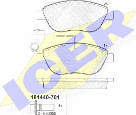 Icer 181440-701 - Тормозные колодки, дисковые, комплект www.autospares.lv