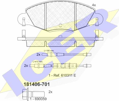 Icer 181406-701 - Bremžu uzliku kompl., Disku bremzes autospares.lv