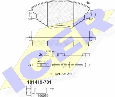 Icer 181419-701 - Bremžu uzliku kompl., Disku bremzes www.autospares.lv