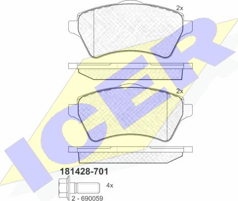 Icer 181428-701 - Bremžu uzliku kompl., Disku bremzes www.autospares.lv