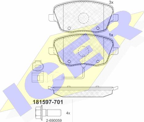 Icer 181597-701 - Тормозные колодки, дисковые, комплект www.autospares.lv