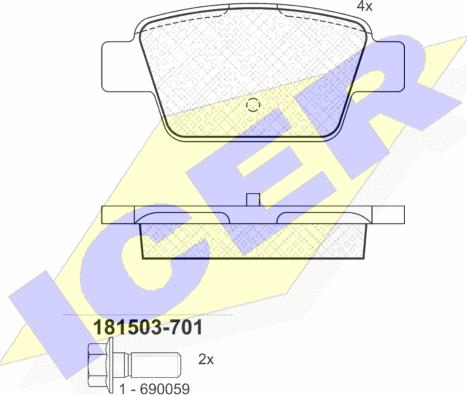 Icer 181503-701 - Bremžu uzliku kompl., Disku bremzes autospares.lv