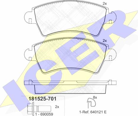 Icer 181525-701 - Bremžu uzliku kompl., Disku bremzes www.autospares.lv