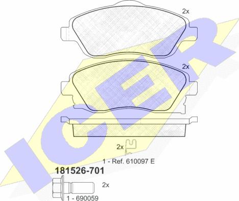 Icer 181526-701 - Bremžu uzliku kompl., Disku bremzes www.autospares.lv