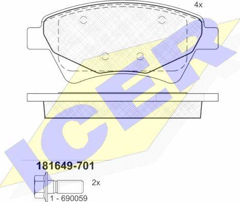 Icer 181649-701 - Bremžu uzliku kompl., Disku bremzes autospares.lv