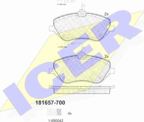 Icer 181657-700 - Тормозные колодки, дисковые, комплект www.autospares.lv