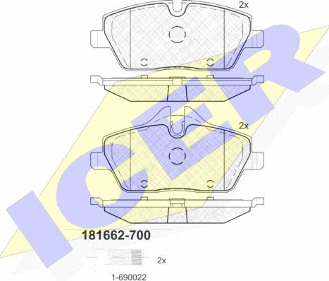 Icer 181662-700 - Bremžu uzliku kompl., Disku bremzes autospares.lv