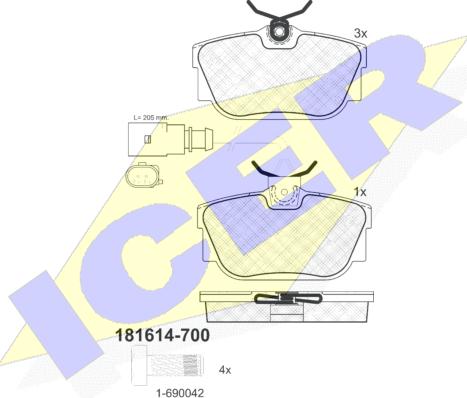 Icer 181614-700 - Тормозные колодки, дисковые, комплект www.autospares.lv