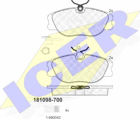 Icer 181098-700 - Тормозные колодки, дисковые, комплект www.autospares.lv