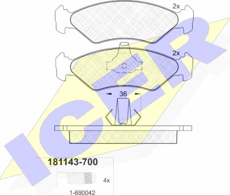 Icer 181143-700 - Bremžu uzliku kompl., Disku bremzes autospares.lv