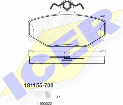 Icer 181155-700 - Bremžu uzliku kompl., Disku bremzes www.autospares.lv