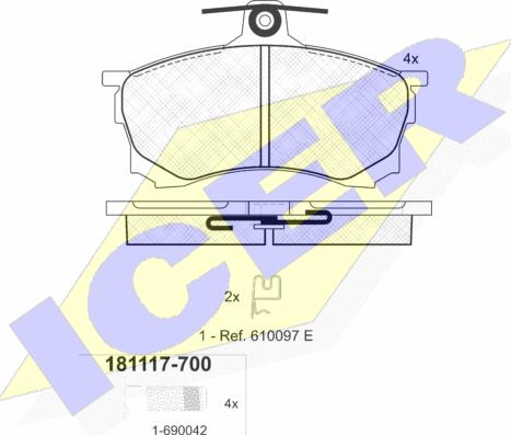 Icer 181117-700 - Bremžu uzliku kompl., Disku bremzes www.autospares.lv