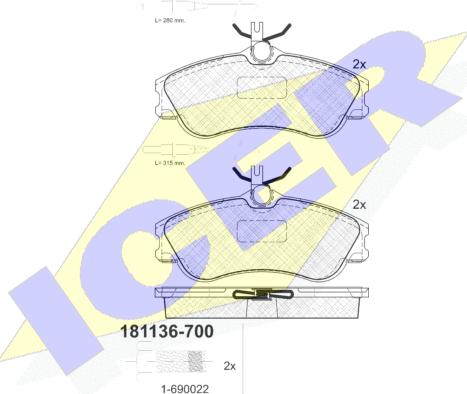 Icer 181136-700 - Bremžu uzliku kompl., Disku bremzes autospares.lv