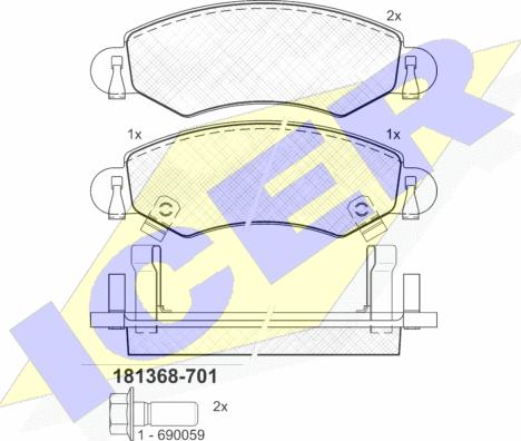 Icer 181368-701 - Bremžu uzliku kompl., Disku bremzes www.autospares.lv