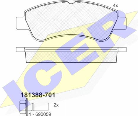 Icer 181388-701 - Bremžu uzliku kompl., Disku bremzes www.autospares.lv