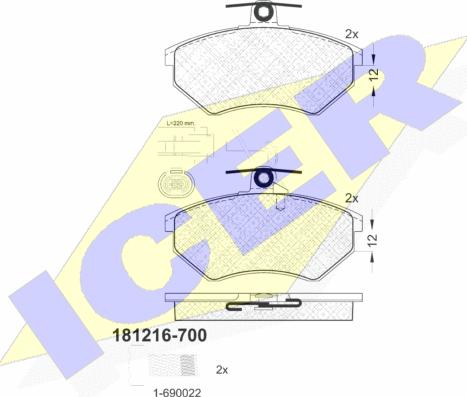 Icer 181216-700 - Bremžu uzliku kompl., Disku bremzes www.autospares.lv